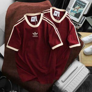 Adidas Classics Original 3 Stripes Tee Shirt Trefoil Retro Men Redwine Brand New